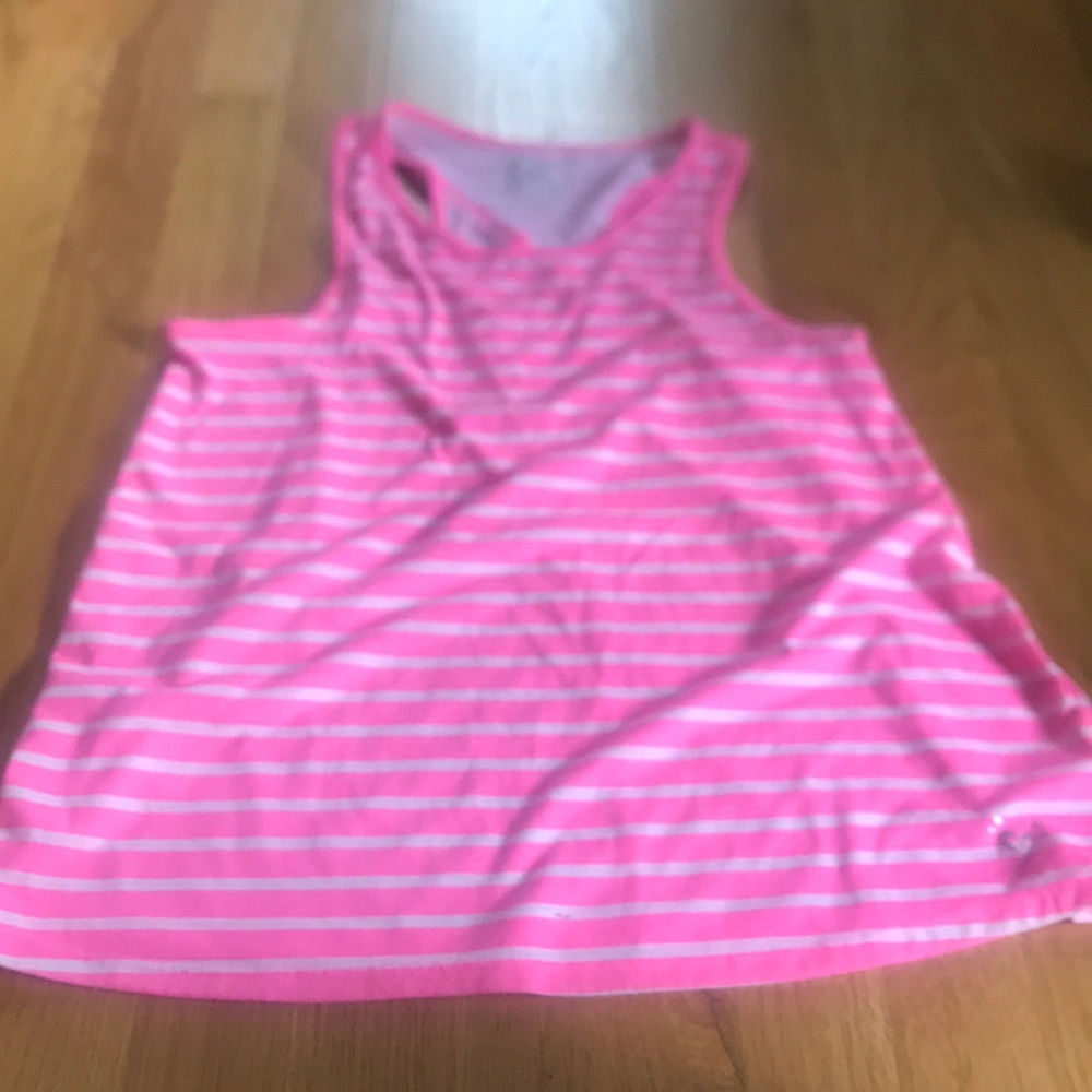 Pink and white striped justice tank top
